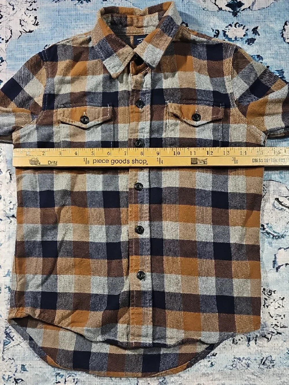 Boys Plaid Button-Down Shirt in Tan,‎ Navy & Cream